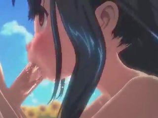 푸른 머리 애니메이션 젊은 여자 딥 스 로트